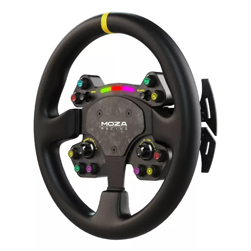 Moza Racing RS V2 stūre, Stūre, PC, Daudzkrāsu, Vadu un bezvadu, Melna, Oglekļa šķiedra, Āda