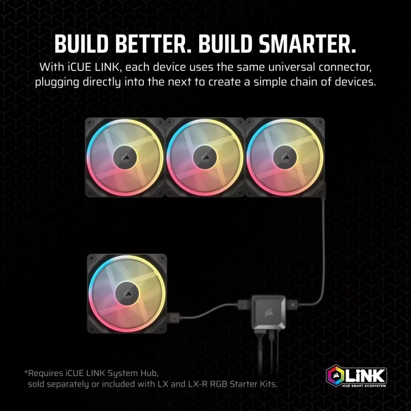 Ventilators Corsair iCUE LINK LX140-R RGB 14 cm Melns 2000 RPM 3.55 mmH2O
