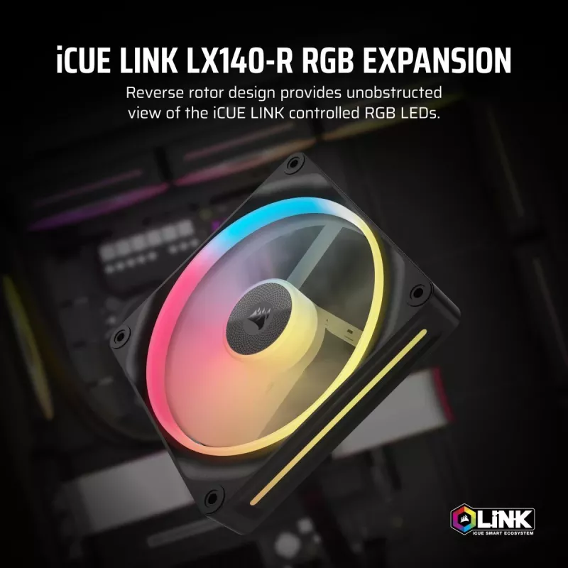 Ventilators Corsair iCUE LINK LX140-R RGB 14 cm Melns 2000 RPM 3.55 mmH2O
