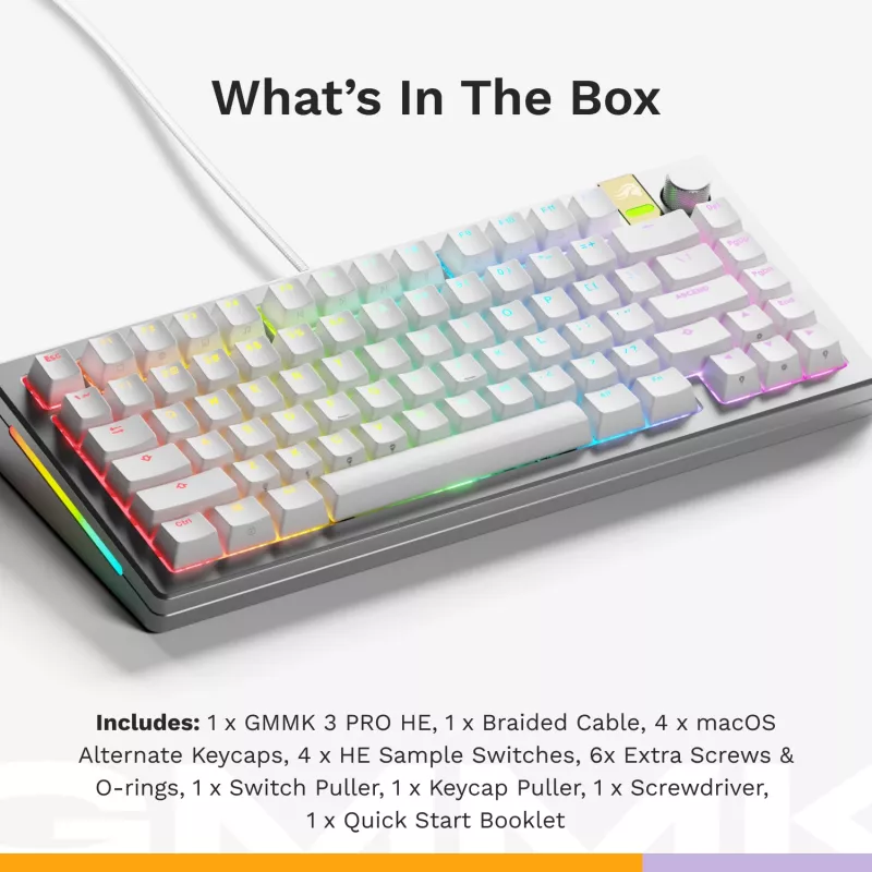 Mehāniskā spēļu tastatūra GLORIOUS GMMK 3 PRO HE 75% salikta vadu USB QWERTY sudraba