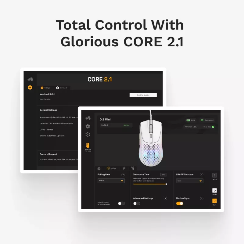 Glorious Gaming Glorious Model O 2 Mini - Matēti balta, Labās rokas, Optiskā, USB Type-A, 26000 DPI, Balta