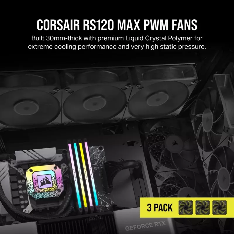 Ventilators Corsair RS120 MAX 12 cm Melns 2000 RPM 3 gab.