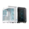 ASUS TUF GAMING GT502 Horizon TG ARGB balta — Midi tornis, ATX, rūdītais stikls, 4×3,5 collu nodalījumi, maks. GPU 400 mm