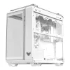 ASUS TUF GAMING GT502 Horizon TG ARGB balta — Midi tornis, ATX, rūdītais stikls, 4×3,5 collu nodalījumi, maks. GPU 400 mm