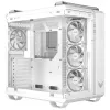 ASUS TUF GAMING GT502 Horizon TG ARGB balta — Midi tornis, ATX, rūdītais stikls, 4×3,5 collu nodalījumi, maks. GPU 400 mm
