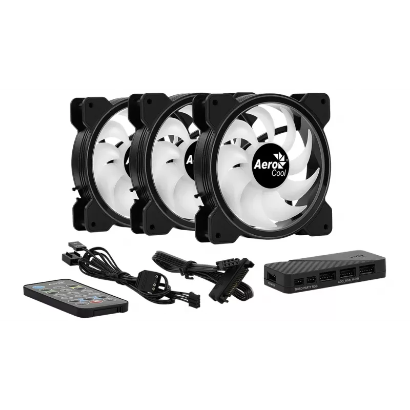 Aerocool Saturn 12F Pro ARGB korpusa ventilatori, 3 gab. komplekts ar kontrolieri, 120 mm