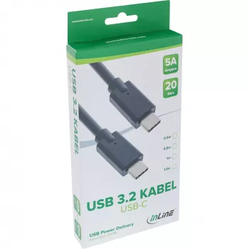 USB 3.2 Gen.2x2 kabelis InLine 35704A 1,5 m USB-C vīr./vīr. melns