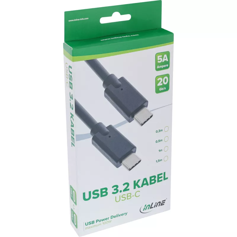 USB 3.2 Gen.2x2 kabelis InLine 35704A 1,5 m USB-C vīr./vīr. melns