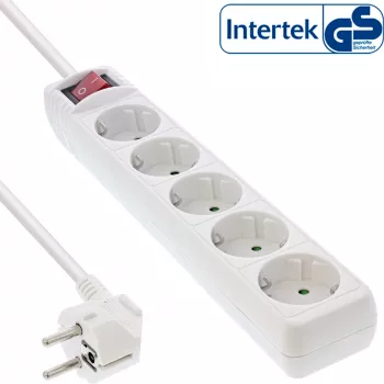 InLine kontaktligzdu sloksne, 5-virzienu zemējuma kontakts CEE 7/3, balta, 1,5m