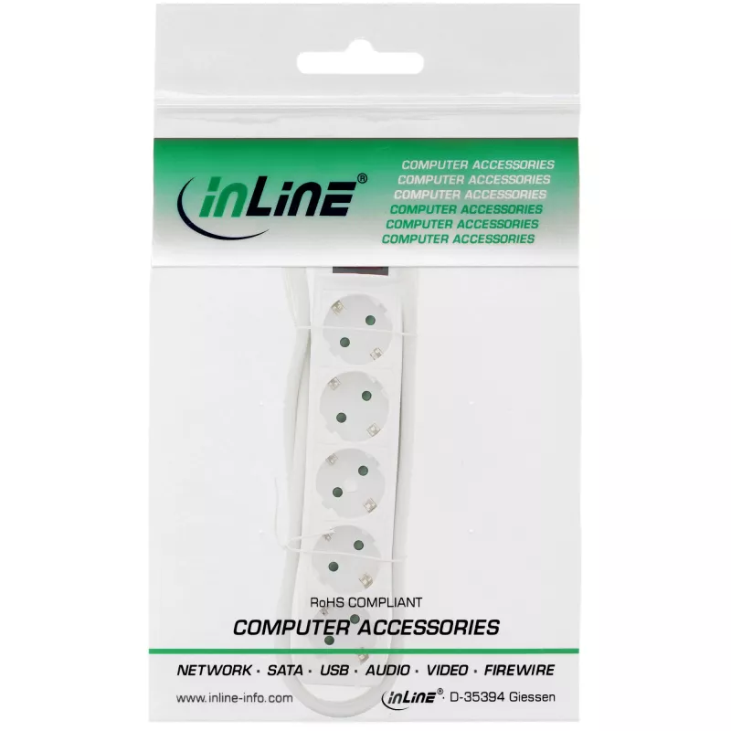 InLine kontaktligzdu sloksne, 5-virzienu zemējuma kontakts CEE 7/3, balta, 1,5m