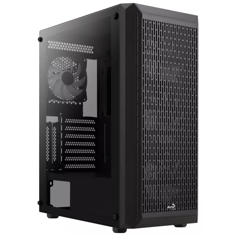 Aerocool BEAMBKV2 Gaming ATX korpuss 4 ventilatori 12cm FRGB melns, PC, melns, ATX, micro ATX, Mini-ITX, spēlēm, zila, zaļa, sarkana, priekšā, sānos
