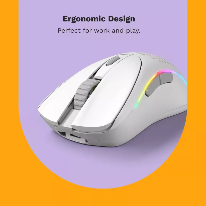 Glorious Gaming Glorious Model D 2 Wireless — matēta balta, labās rokas, RF bezvadu, 19000 DPI, balta