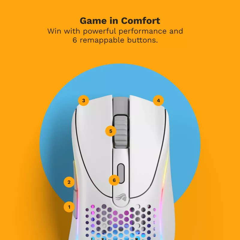 Glorious Gaming Glorious Model D 2 Wireless — matēta balta, labās rokas, RF bezvadu, 19000 DPI, balta