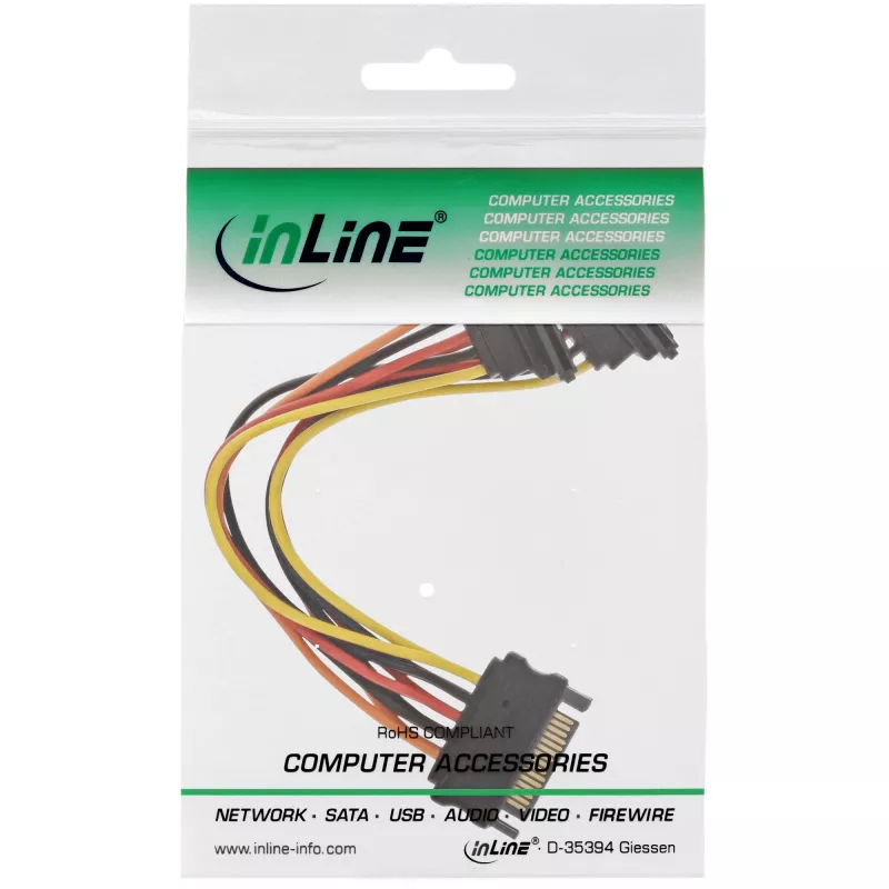 InLine SATA Power Y-Cable SATA female / 2x SATA male with latches 0.15m