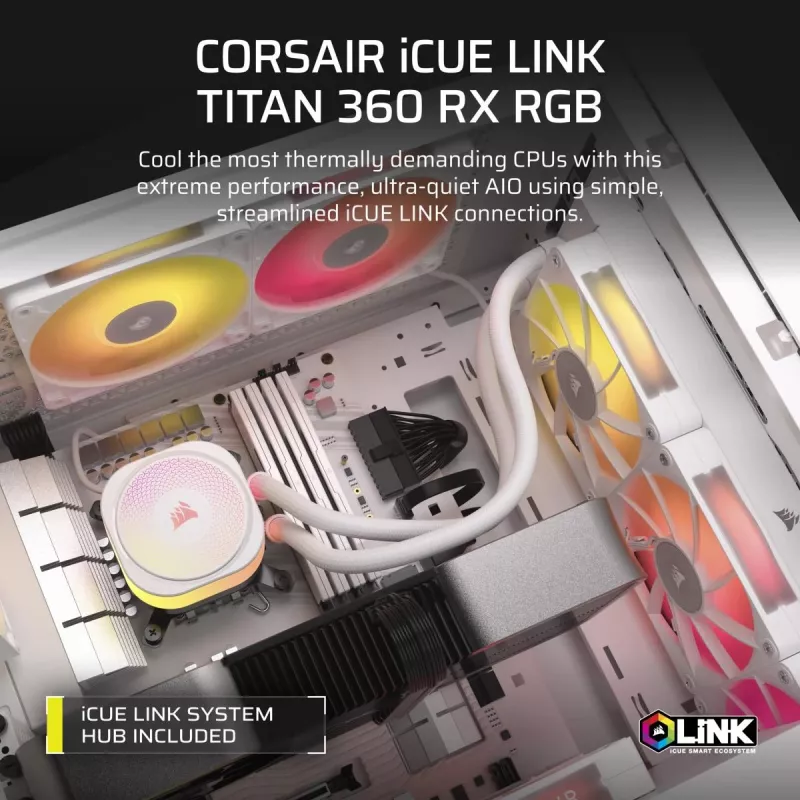 CORSAIR CPU dzesētājs - Icue Link Titan 360 Rx RGB Aio šķidruma dzesētājs - balts