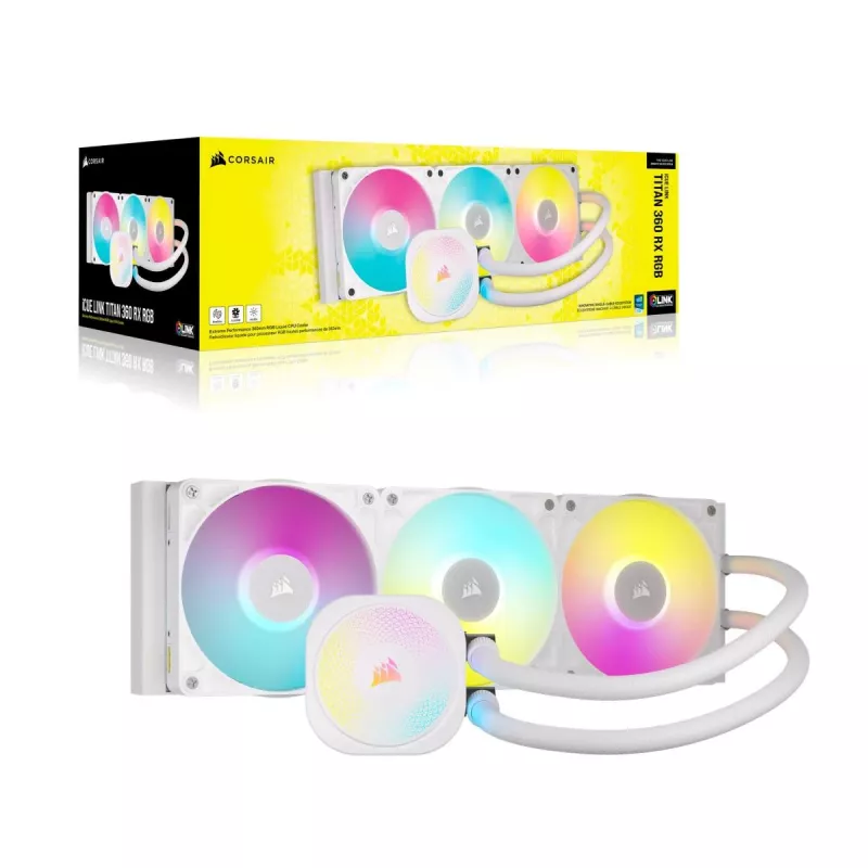 CORSAIR CPU dzesētājs - Icue Link Titan 360 Rx RGB Aio šķidruma dzesētājs - balts
