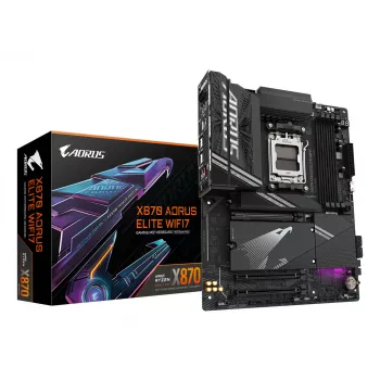 GIGABYTE X870 AORUS ELITE WIFI7 mātesplate - atbalsta AMD Ryzen 9000 CPU, 16+2+2 fāžu VRM, līdz 8000MHz DDR5 (OC), 3xPCIe 5.0 + 1xPCIe 4.0, Wi-Fi 7, 2.5GbE LAN, USB 4
