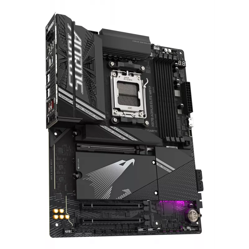 GIGABYTE X870 AORUS ELITE WIFI7 mātesplate - atbalsta AMD Ryzen 9000 CPU, 16+2+2 fāžu VRM, līdz 8000MHz DDR5 (OC), 3xPCIe 5.0 + 1xPCIe 4.0, Wi-Fi 7, 2.5GbE LAN, USB 4