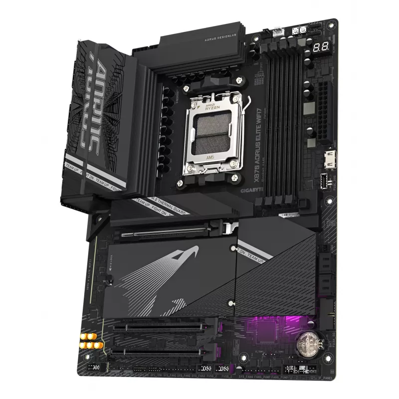 GIGABYTE X870 AORUS ELITE WIFI7 mātesplate - atbalsta AMD Ryzen 9000 CPU, 16+2+2 fāžu VRM, līdz 8000MHz DDR5 (OC), 3xPCIe 5.0 + 1xPCIe 4.0, Wi-Fi 7, 2.5GbE LAN, USB 4