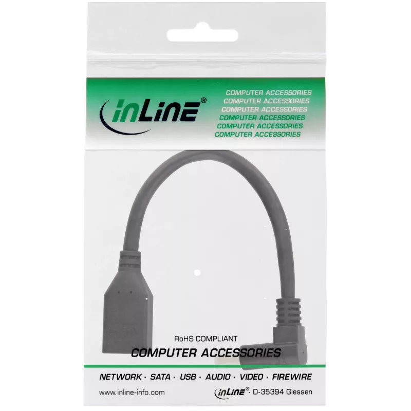 InLine DisplayPort 1.4 adaptera kabelis M/F, 8K4K, uz leju vērsts leņķis, melns/zelts