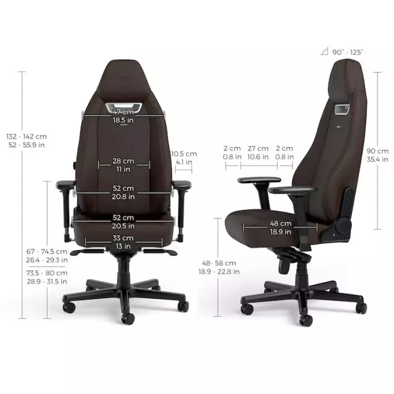 Spēļu krēsls noblechairs LEGEND — polsterēts sēdeklis, brūns, 520 mm platums, 132–142 cm augstums, maksimālā slodze 150 kg