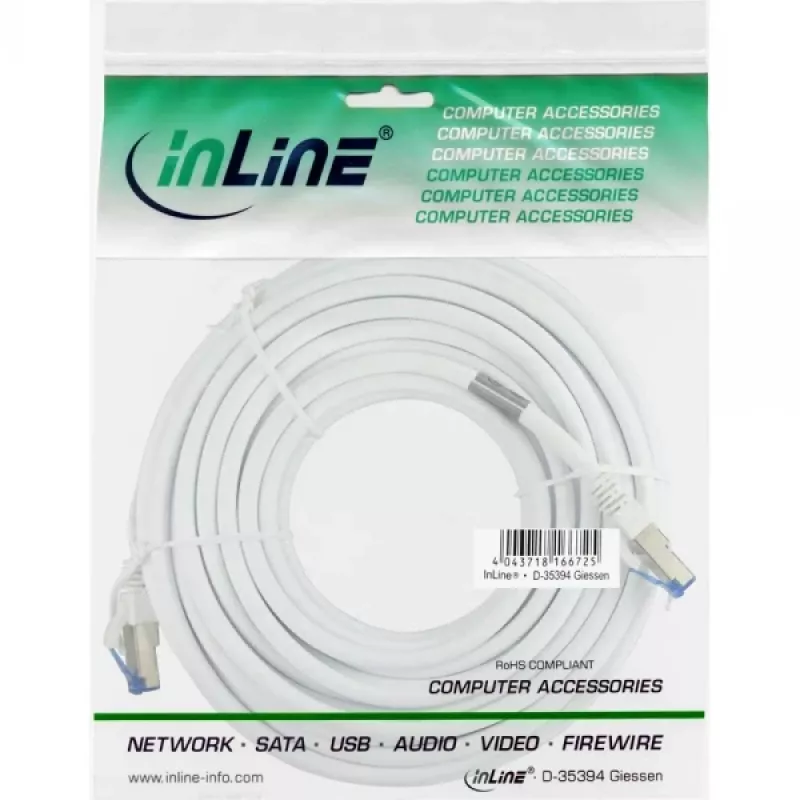 InLine Patch vads S/FTP PiMF Cat.6A bez halogena 500MHz balts 10m
