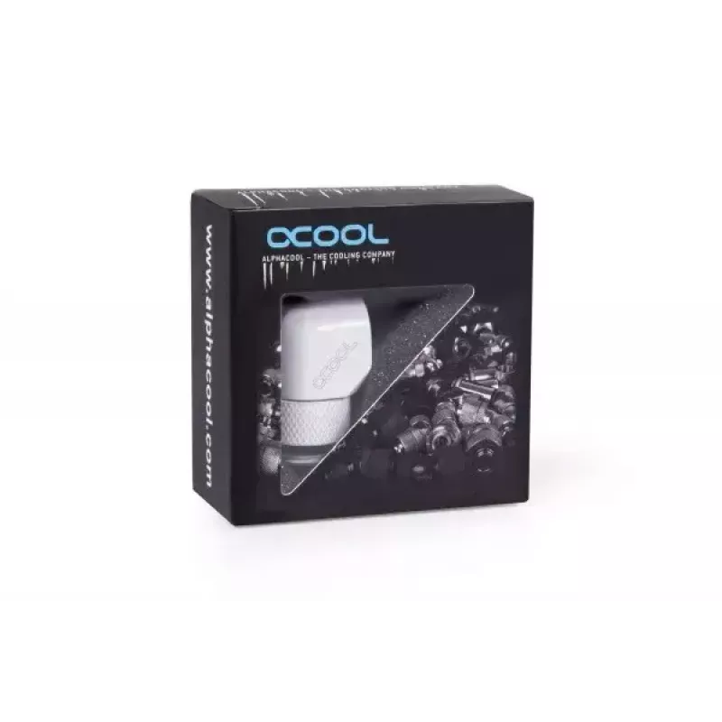 Montāžas komplekts Alphacool Eiszapfen L-savienotājs rotējams G1/4 ārējā vītne uz G1/4 iekšējo vītni balts