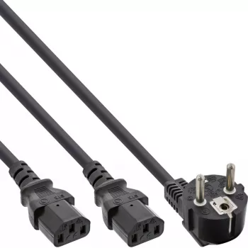 InLine Y veida strāvas kabelis 1x CEE 7/7 leņķveida / 2x 3 kontaktu IEC C13 vīrišķais, 1,8 m