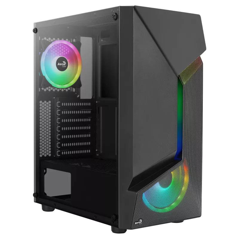 Aerocool SCAPEBKV3 Gaming ATX Case Front RGB LED Tempered Glass 3x ARGB Fans Melns