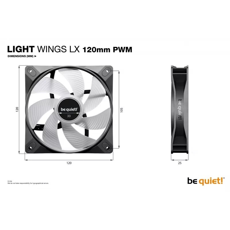 be quiet! LIGHT WINGS LX 120mm PWM Computer case Fan 12 cm Melns 1 gab.