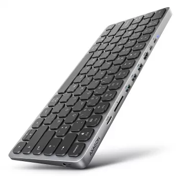 Axagon HMC-KB-GE, USB 5Gbps centrmezgls ar tastatūru, HDMI 4K/60Hz, 3x USB-A, SD/mSD, audio, PD 100, vācu izkārtojums