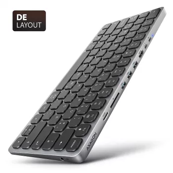 Axagon HMC-KB-GE, USB 5Gbps centrmezgls ar tastatūru, HDMI 4K/60Hz, 3x USB-A, SD/mSD, audio, PD 100, vācu izkārtojums