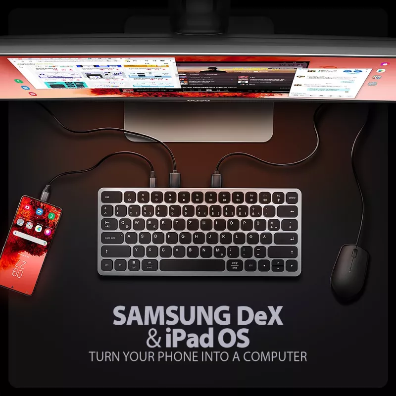 Axagon HMC-KB-GE, USB 5Gbps centrmezgls ar tastatūru, HDMI 4K/60Hz, 3x USB-A, SD/mSD, audio, PD 100, vācu izkārtojums
