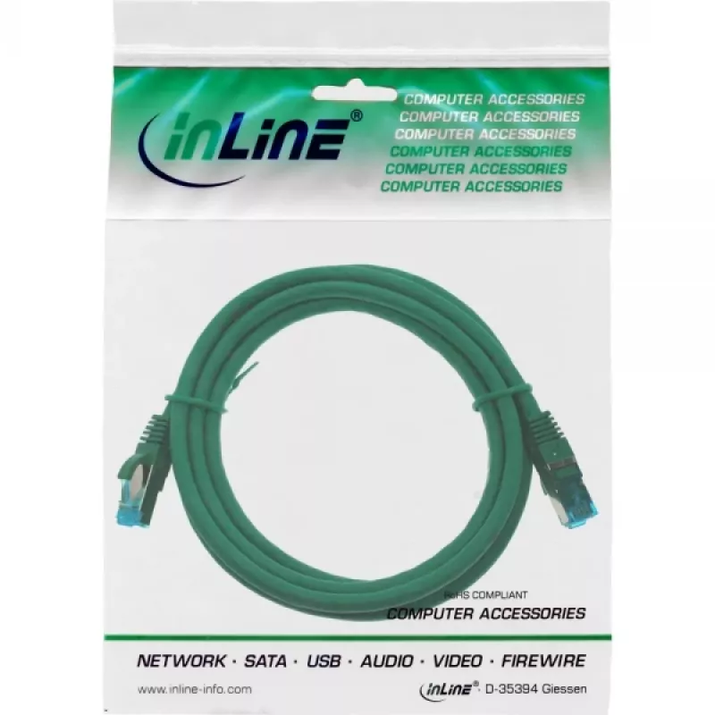 InLine komutācijas kabelis S/FTP PiMF Cat.6A halogen free 500MHz zaļa 3m