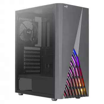 Aerocool DELTABKV1 ATX PC korpuss RGB priekšpuse pilns sānu logs 12cm ventilators melns