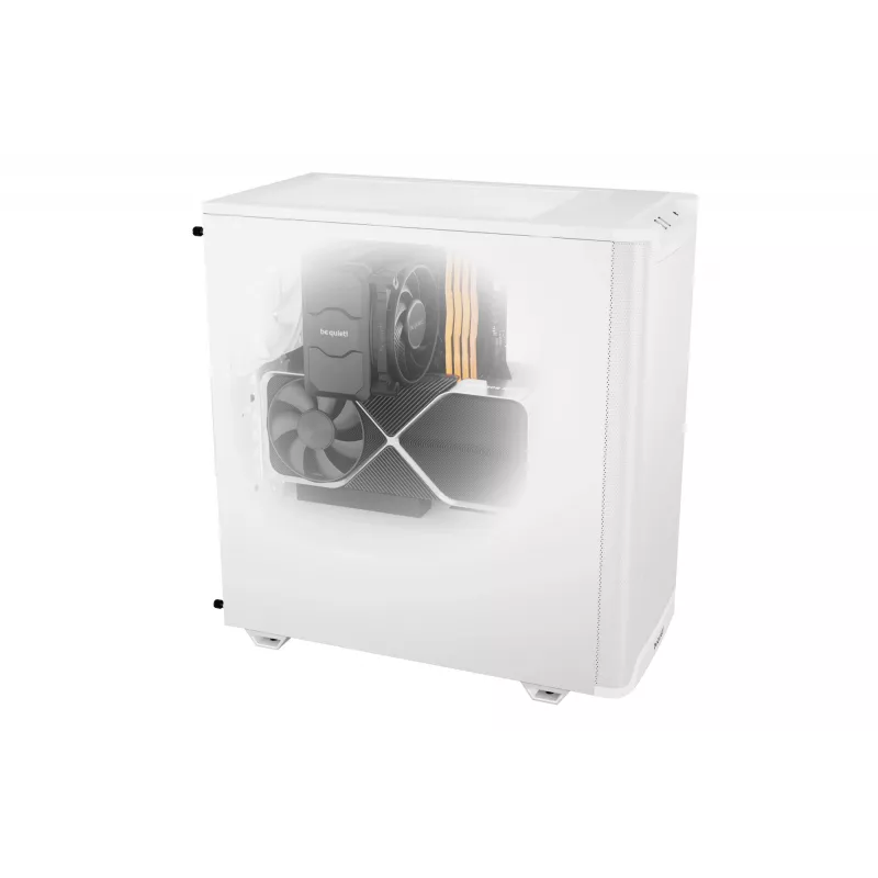 PC korpuss be quiet! PURE BASE 501 Airflow Midi Tower balta — ATX, 3×140mm priekšā, 1×140mm aizmugurē, 5×2,5 collas, 2×3,5 collas, USB‑C, PWM atbalsts