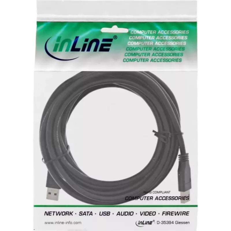 InLine USB 3.2 Gen.1 kabelis, A vīr. / A vīr., melns, 5m