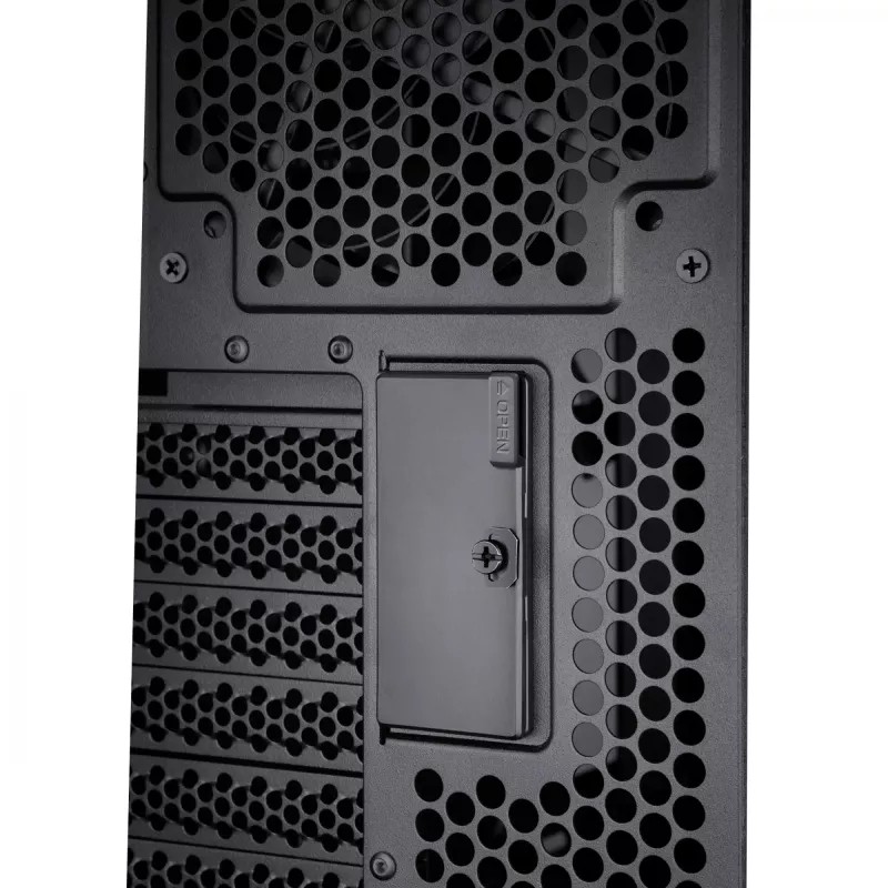 PC korpuss ASUS ProArt PA602 Midi Tower melns — ATX/EATX atbalsts, rūdīts stikls, 2x200 mm priekšējie ventilatori, 360 mm augšējais radiators, GPU līdz 450 mm