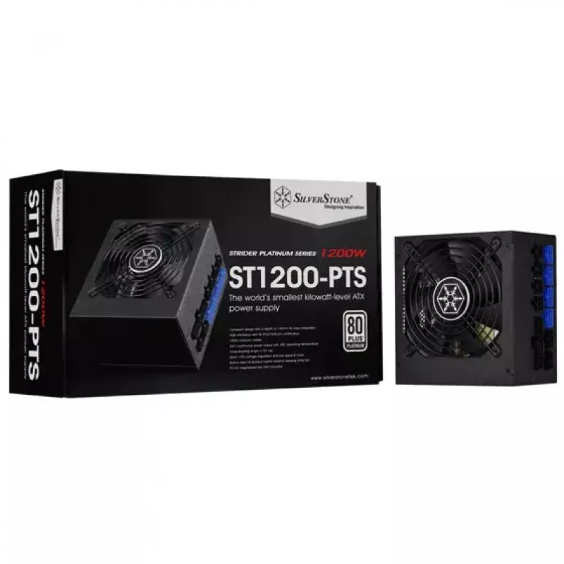 Barošanas bloks SILVERSTONE ST1200-PTS 1200 W 80 PLUS Platinum, 20+4 pin ATX, 120 mm ventilators, Melns