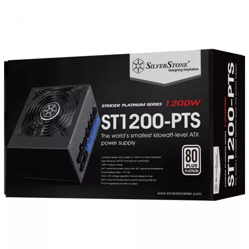 Barošanas bloks SILVERSTONE ST1200-PTS 1200 W 80 PLUS Platinum, 20+4 pin ATX, 120 mm ventilators, Melns