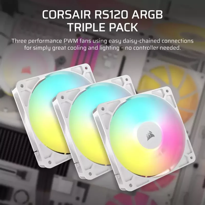 Ventilators Corsair RS120 ARGB 12 cm Balts 420-2100 RPM 3 gab.