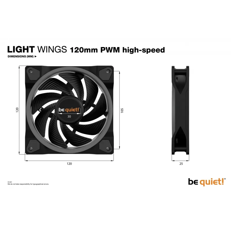 be quiet! Light Wings 120mm ARGB PWM liela ātruma ventilators, melns