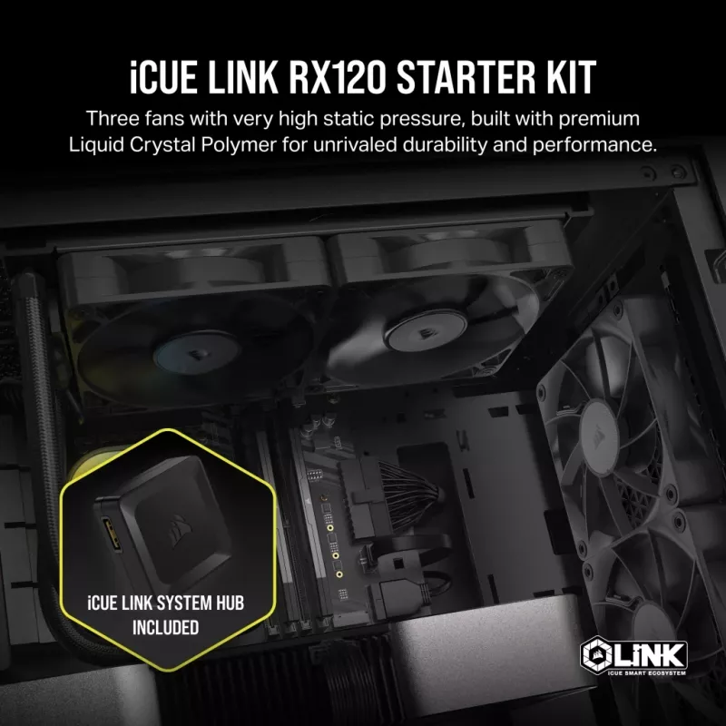 CORSAIR Rx Series Icue Link Rx120 120 mm ventilatora trīskāršais ventilatoru komplekts