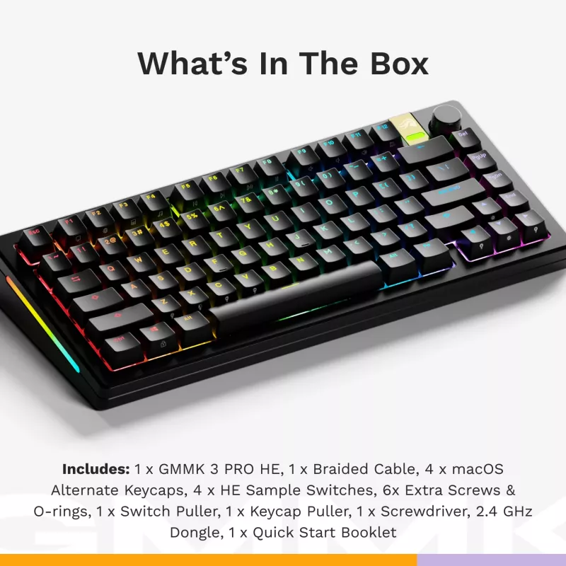 Mehāniska spēļu tastatūra GLORIOUS GMMK 3 PRO HE 75% Wireless RF + Bluetooth, RGB, US QWERTY, melna