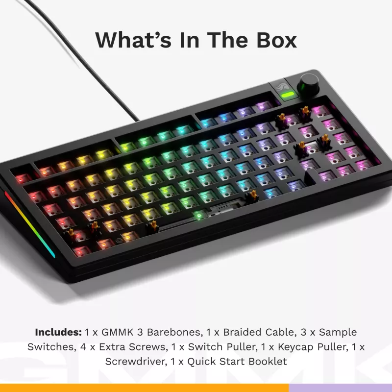Mehāniskā tastatūra GLORIOUS GMMK 3 75% Barebones, vadu USB, RGB, melna