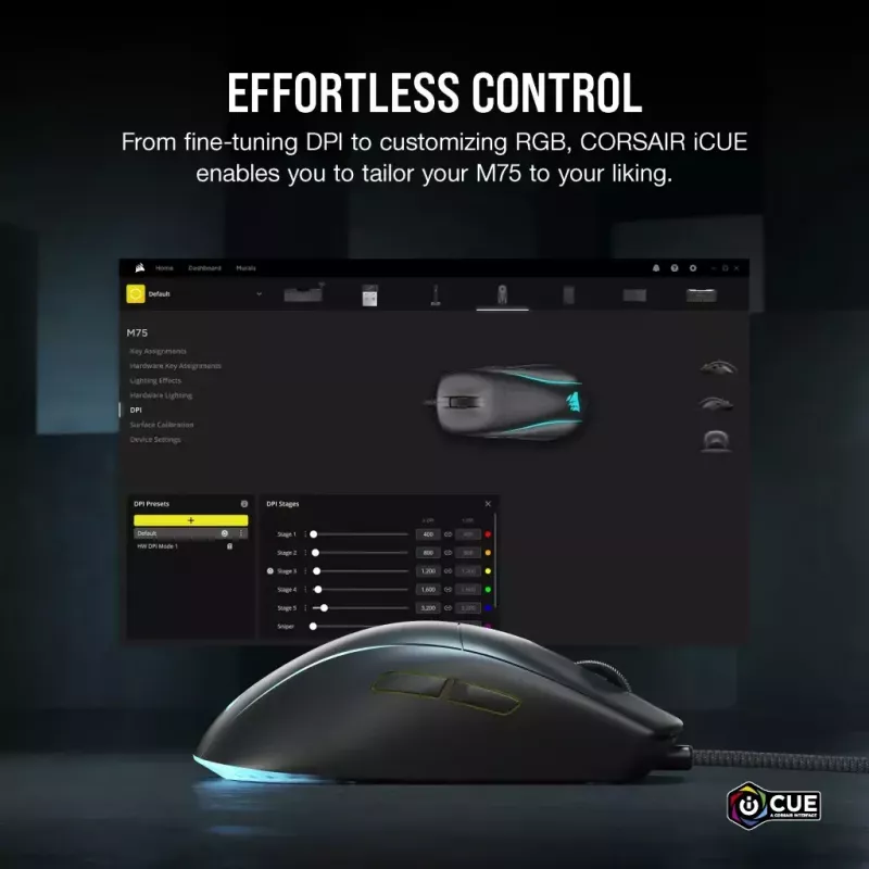Pele Corsair M75 Lightweight RGB USB Type-A