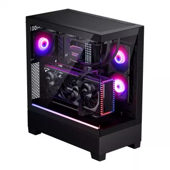 Phanteks XT View Tower Melns — Midi-Tower, rūdīts stikls, RGB, atbalsta ATX/EATX/Micro-ATX/Mini-ITX, GPU līdz 41.5 cm, CPU dzesētājs 184 mm