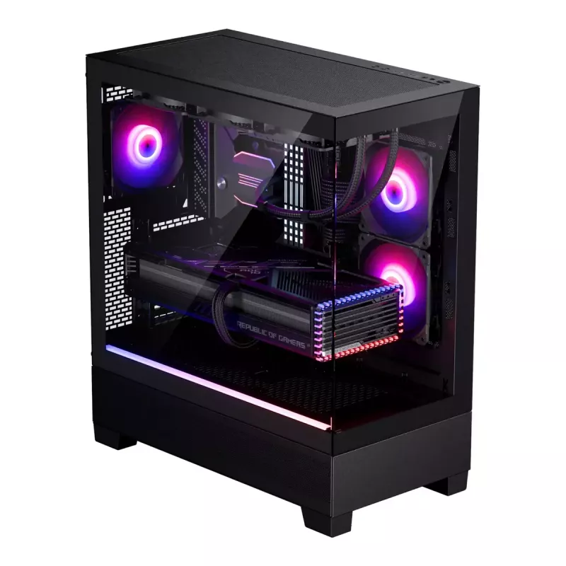 Phanteks XT View Tower Melns — Midi-Tower, rūdīts stikls, RGB, atbalsta ATX/EATX/Micro-ATX/Mini-ITX, GPU līdz 41.5 cm, CPU dzesētājs 184 mm