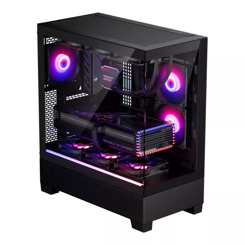 Phanteks XT View Tower Melns — Midi-Tower, rūdīts stikls, RGB, atbalsta ATX/EATX/Micro-ATX/Mini-ITX, GPU līdz 41.5 cm, CPU dzesētājs 184 mm