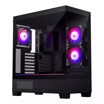 Phanteks XT View Tower Melns — Midi-Tower, rūdīts stikls, RGB, atbalsta ATX/EATX/Micro-ATX/Mini-ITX, GPU līdz 41.5 cm, CPU dzesētājs 184 mm